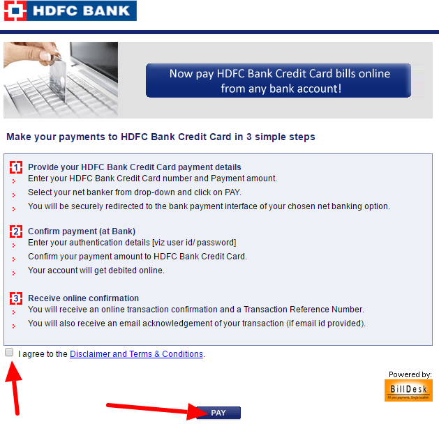 hdfc credit card payment through other bank 